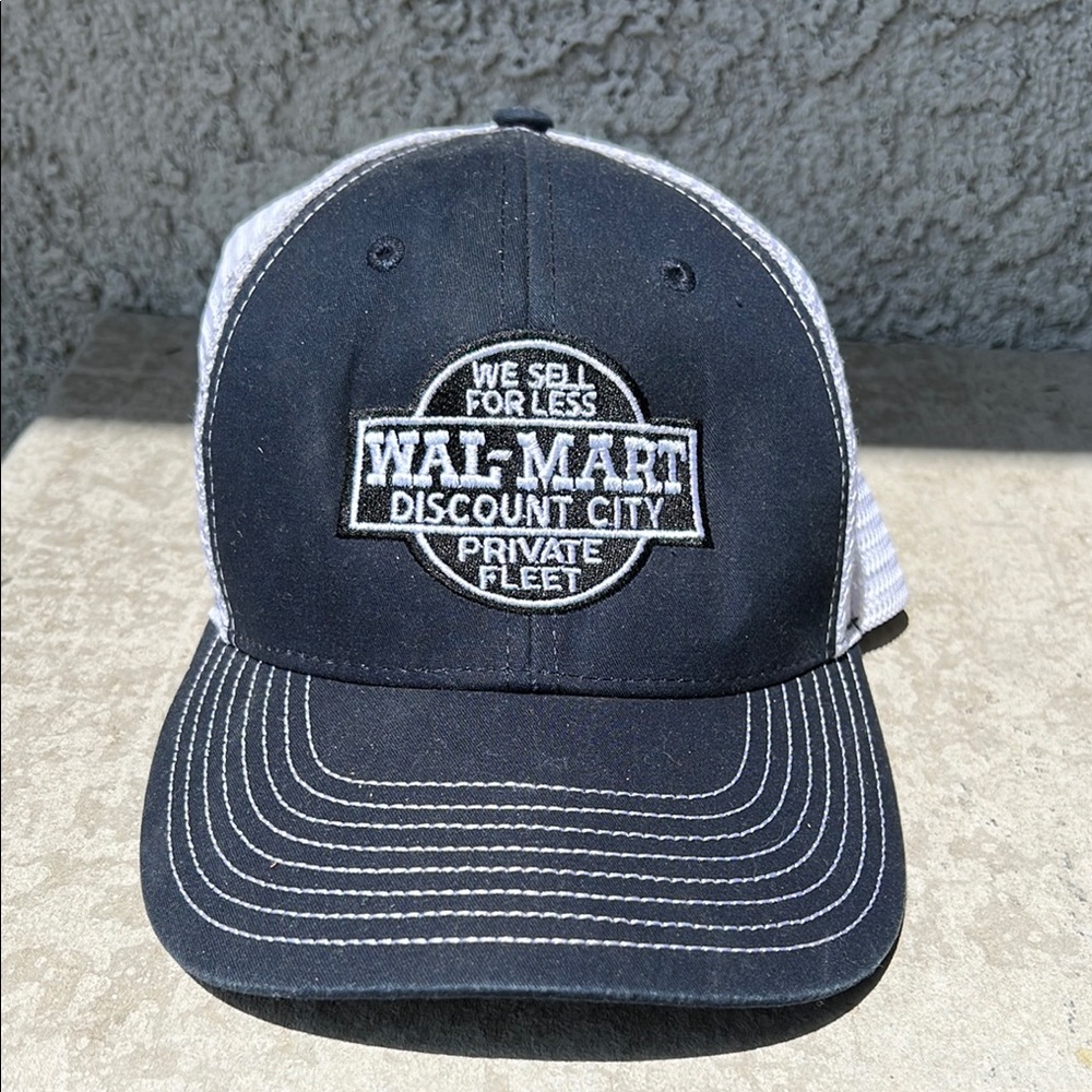 Vintage Original Walmart Superstore Navy Blue White Trucker Hat Mesh Snapback